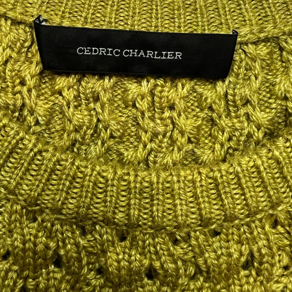 Cedric Charlier Chartreuse Green Textured Cable Knit Sweater Dress US Size‎ 6 - Picture 3 of 9